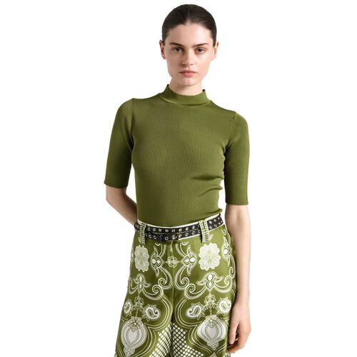 Cue Shiny Rib Elbow Sleeve Knit